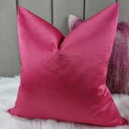 Duchess Cherise Pink Luxury Satin Cushion Cover Bold Fabric, Textured Ribbed Modern Sofa Bed Pillow Plain Accent Cushion - thumbnail 1