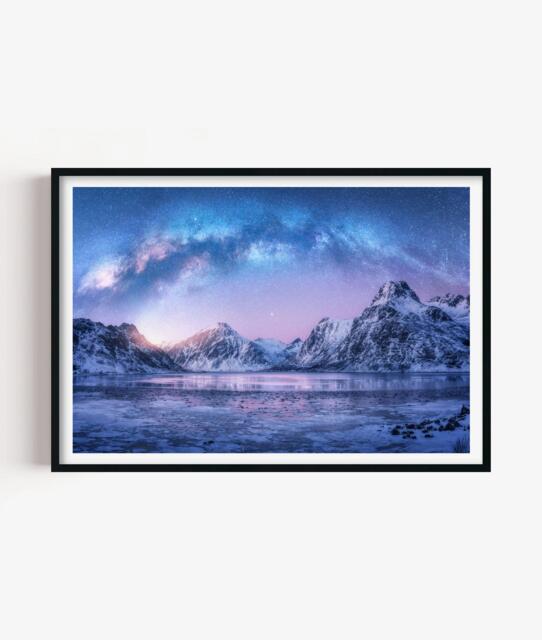 Lofoten Norway Print, Milky Way Photography Wall Art, Nordic Mountain Decor - image 1