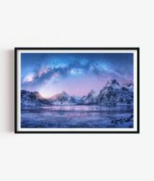 Lofoten Norway Print, Milky Way Photography Wall Art, Nordic Mountain Decor - thumbnail 1