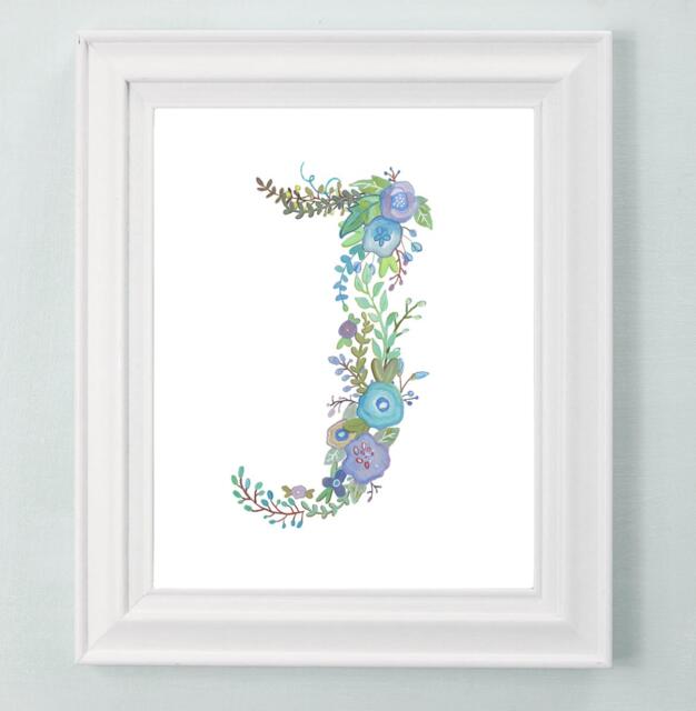 Floral Letter J Art Print Hand-Painted Nursery Decor - image 1