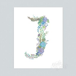Floral Letter J Art Print Hand-Painted Nursery Decor - thumbnail 2