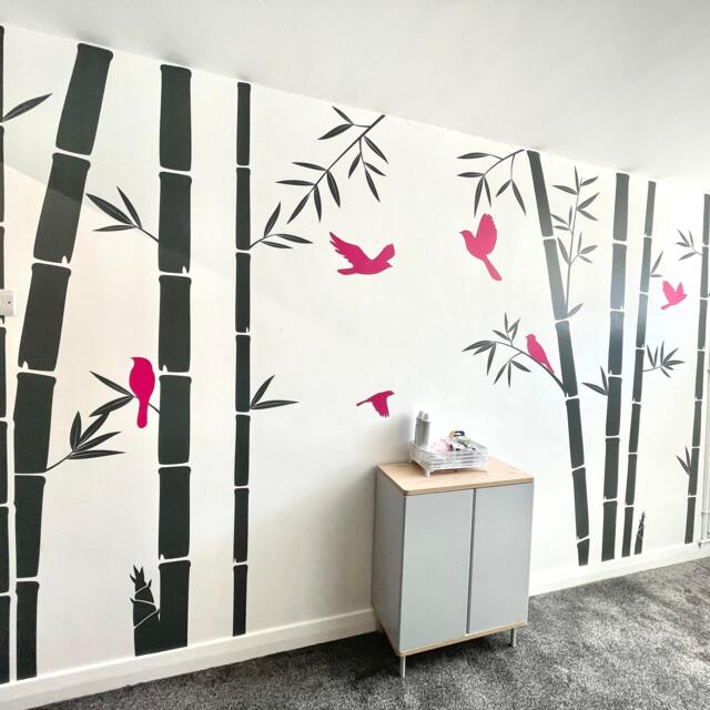 Bamboo Forest Kids Wall Stickers With Birds, Stalk Tree Decals, Nursery Decor - image 1