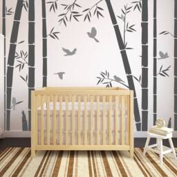 Bamboo Forest Kids Wall Stickers With Birds, Stalk Tree Decals, Nursery Decor - thumbnail 2