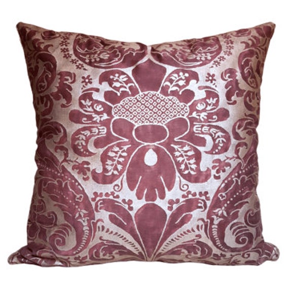 Throw Pillow Cushion Cover in Fortuny Fabric Deep Burgundy & Gold Caravaggio Pattern - Made Italy - image 1