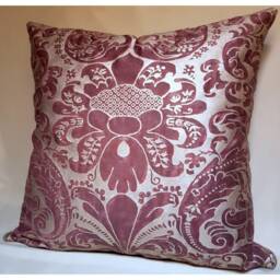 Throw Pillow Cushion Cover in Fortuny Fabric Deep Burgundy & Gold Caravaggio Pattern - Made Italy - thumbnail 3