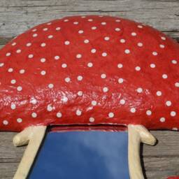 Red Mushroom Mirror, Decorative Wall Mirror, Handmade Paper Mache Mushroom Art, Shape Decor - thumbnail 4