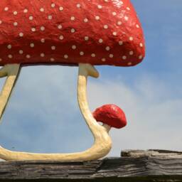 Red Mushroom Mirror, Decorative Wall Mirror, Handmade Paper Mache Mushroom Art, Shape Decor - thumbnail 2