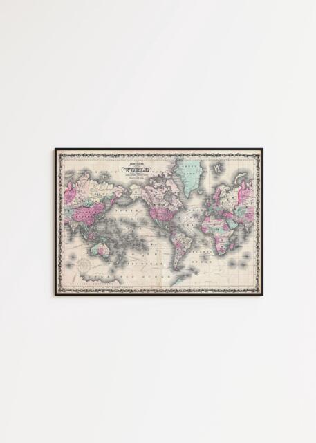 1862 World Map Print Vintage Style Wall Art - image 1