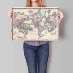1862 World Map Print Vintage Style Wall Art - thumbnail 3