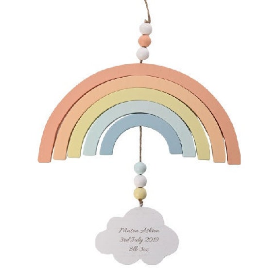 Rainbow Wall Hanging Personalised Nursery Decor 1st Birthday Gift Bedroom Wooden Baby