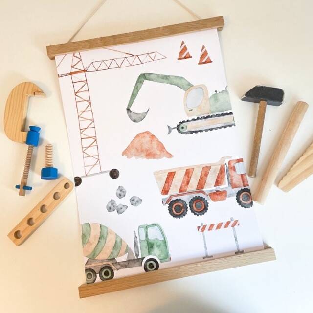 Poster Construction Site A3 - Print Children's Poster Art Print Room Child Baby Illustration Vehicles Excavator -- Heart & Paper - image 1