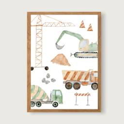 Poster Construction Site A3 - Print Children's Poster Art Print Room Child Baby Illustration Vehicles Excavator -- Heart & Paper - thumbnail 3