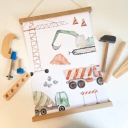 Poster Construction Site A3 - Print Children's Poster Art Print Room Child Baby Illustration Vehicles Excavator -- Heart & Paper - thumbnail 1