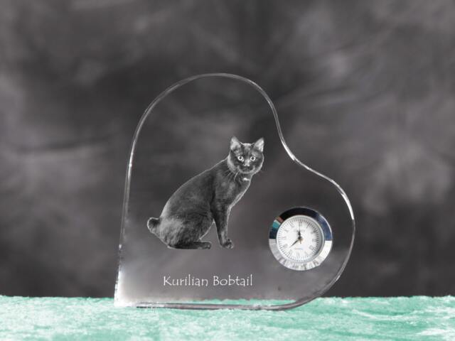 Kurilian Bobtail - Crystal Clock in The Shape Of A Heart With Image Pure-Bred Cat - image 1