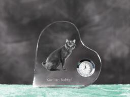Kurilian Bobtail - Crystal Clock in The Shape Of A Heart With Image Pure-Bred Cat - thumbnail 1