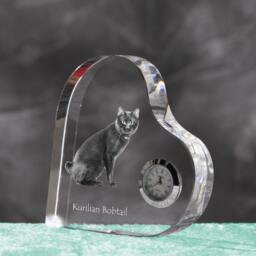 Kurilian Bobtail - Crystal Clock in The Shape Of A Heart With Image Pure-Bred Cat - thumbnail 2