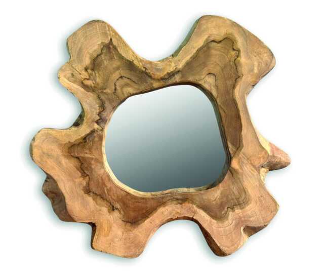 Medium Teak Tree Slice Round Wall Mirror 50cm - image 1