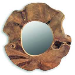 Medium Teak Tree Slice Round Wall Mirror 50cm - thumbnail 2