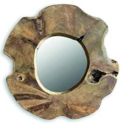 Medium Teak Tree Slice Round Wall Mirror 50cm - thumbnail 3