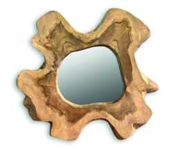 Medium Teak Tree Slice Round Wall Mirror 50cm