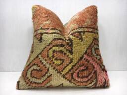 Vintage Turkish Kilim Pillow Cover, Handwoven Bohemian Accent - 16x16