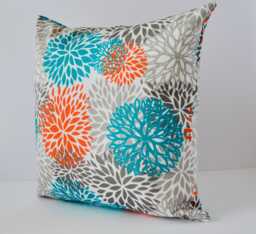 Outdoor Blooms Pacific Turquoise Salmon Orange Grey Cushion/Pillow Cover - Coussin/Couvre-Oreiller