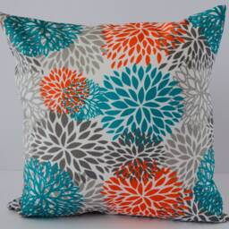 Outdoor Blooms Pacific Turquoise Salmon Orange Grey Cushion/Pillow Cover - Coussin/Couvre-Oreiller - thumbnail 2