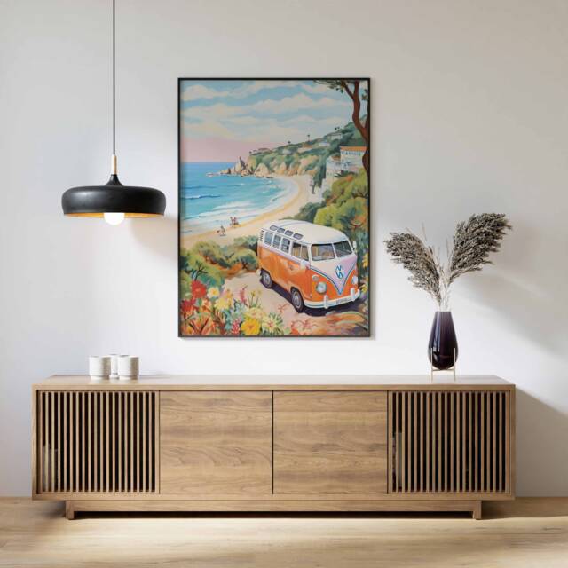 Boho Art, Print, Rustic Campervan Seaside Wall Decor, Coastal D??cor, Vintage Poster