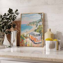 Boho Art, Print, Rustic Campervan Seaside Wall Decor, Coastal D??cor, Vintage Poster - thumbnail 3