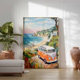 Boho Art, Print, Rustic Campervan Seaside Wall Decor, Coastal D??cor, Vintage Poster - thumbnail 2