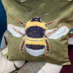 Handmade Green Bee Velvet Cushion Cover - thumbnail 2