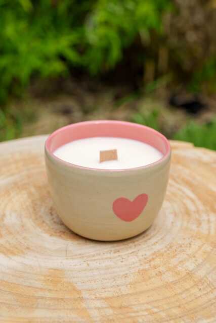 Heart-Shaped Rose Jasmine Stoneware Candle. Rose Candle For Mother's Day. Stoneware Pot. Jasmine Frangipani - image 1