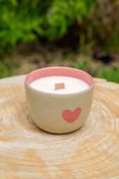 Heart-Shaped Rose Jasmine Stoneware Candle. Rose Candle For Mother's Day. Stoneware Pot. Jasmine Frangipani - thumbnail 1