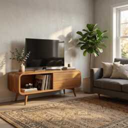 Tv Cabinet With 4 Drawers/Solid Wood Stand Wooden Stotage Lowboard /Retro Living Room Unit, Media Cabinet, Bespoke - thumbnail 2