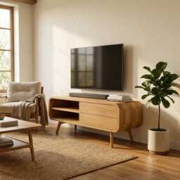 Tv Cabinet With 4 Drawers/Solid Wood Stand Wooden Stotage Lowboard /Retro Living Room Unit, Media Cabinet, Bespoke - thumbnail 3