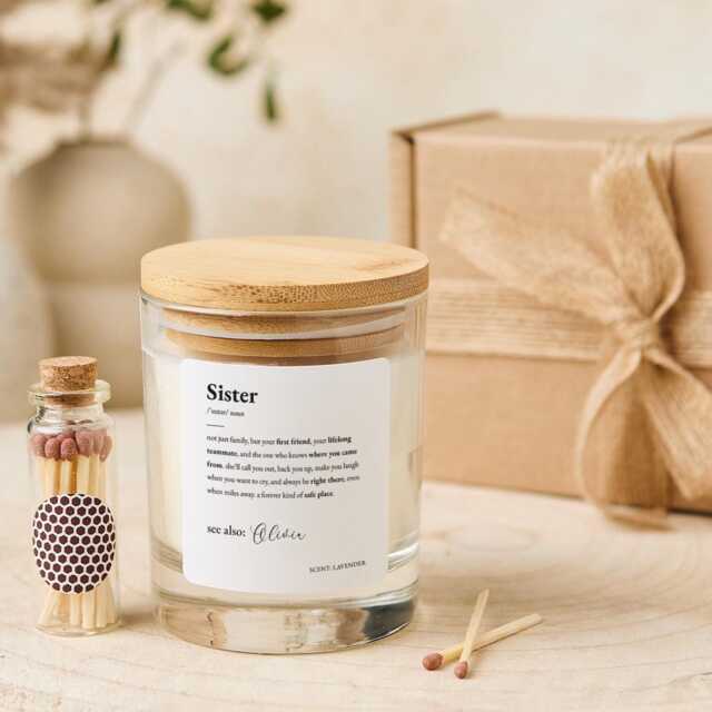 Personalised Sister Candle Gift With Definition Text Thoughtful Custom Keepsake For Birthday Christmas Present Her Little Sis Big - image 1