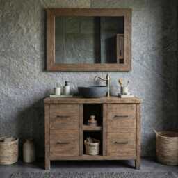 Reclaimed Oak Bathroom Vanity - Handmade Solid Wood Sink Cabinet, Rustic Japandi Design - thumbnail 2