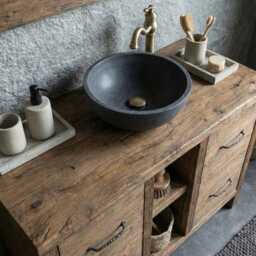 Reclaimed Oak Bathroom Vanity - Handmade Solid Wood Sink Cabinet, Rustic Japandi Design - thumbnail 3