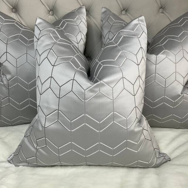 Decorative Silver Cushion Cover, Geometric Design Throw Pillow Cover For Sofa Or Bed, Modern Home Decor - New Gift Idea Filmore - image 1