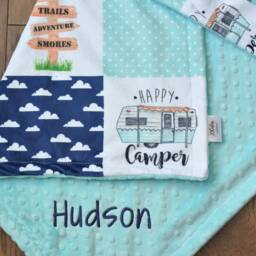 Personalized Baby Blanket Camper-Personalized Happy Camper Blanket-Happy Minky Blanket-Camp[Er Boy Girl Nursery - thumbnail 2