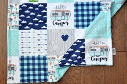 Personalized Baby Blanket Camper-Personalized Happy Camper Blanket-Happy Minky Blanket-Camp[Er Boy Girl Nursery