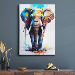 Elephant Animal Abstract Oil Painting Colourful Paint Splatter Style Wall Art Framed Canvas Poster Print, Home/Office Room Decor Gifts - thumbnail 1