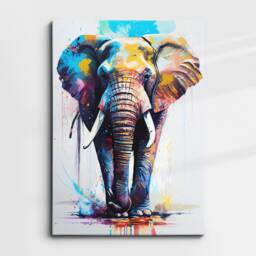 Elephant Animal Abstract Oil Painting Colourful Paint Splatter Style Wall Art Framed Canvas Poster Print, Home/Office Room Decor Gifts - thumbnail 3