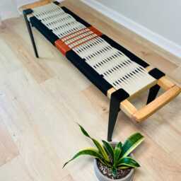 Hand-Woven Entryway Bench Mcm Style End Of Bed & Mudroom Seating - Custom-Made, Multiple Sizes - thumbnail 4