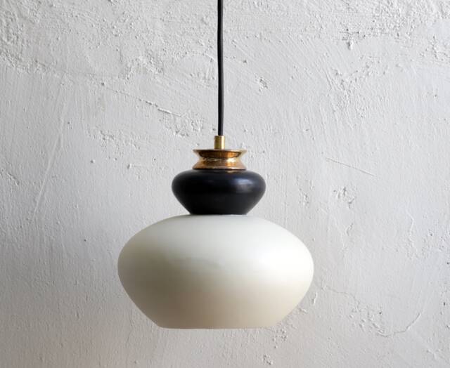 Hanging Black & White Ceramic Lamp, Handmade Lampshade Design, Unique Light Fixture Gift - image 1