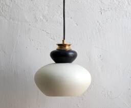Hanging Black & White Ceramic Lamp, Handmade Lampshade Design, Unique Light Fixture Gift
