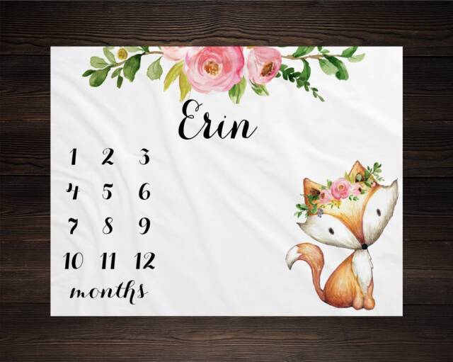 Baby Milestone Blanket Fox Month Growth Tracker Fleece Shower Newborn Gift Minky Girl Neutral Nursery - image 1