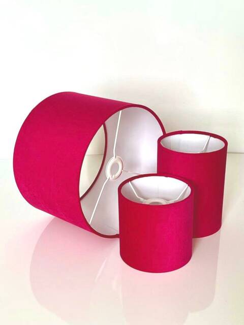 New High Quality Upholstery Velvet Fabric Lamp Shade Pendant Light Drum Shape Hot Pink - image 1