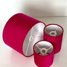 New High Quality Upholstery Velvet Fabric Lamp Shade Pendant Light Drum Shape Hot Pink - thumbnail 3