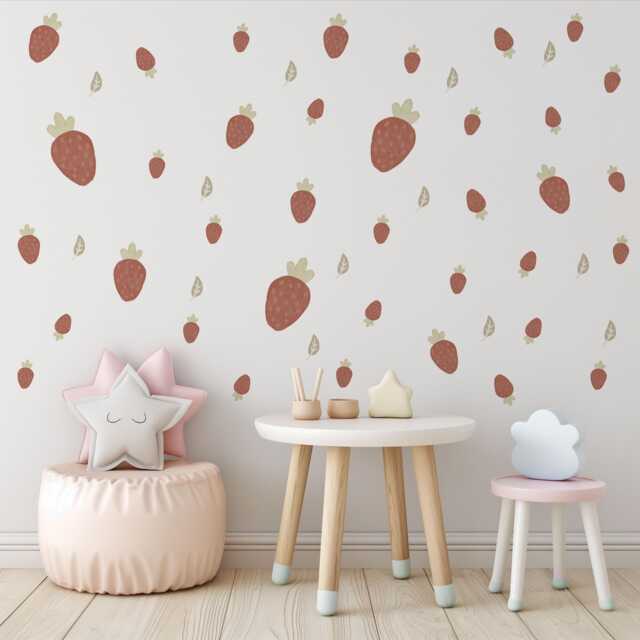 Hand-Painted Watercolour Strawberry Wall Stickers, Boho Nursery Decor - Peel & Stick - image 1